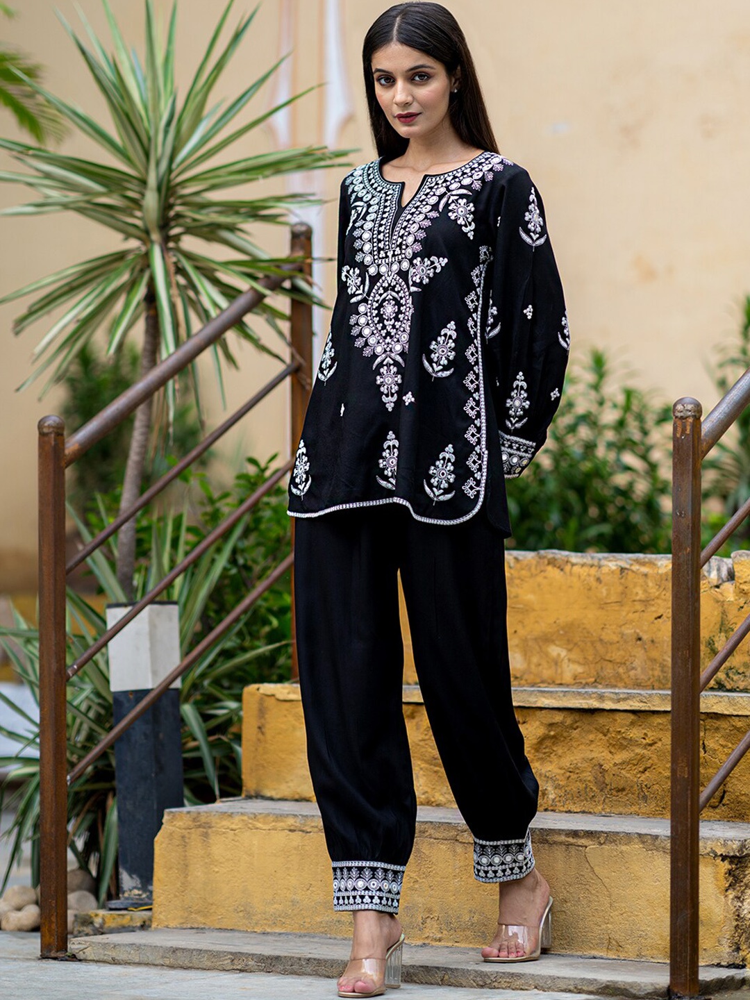 

Vishudh Pure Cotton Embroidered Kurta Sets, Black