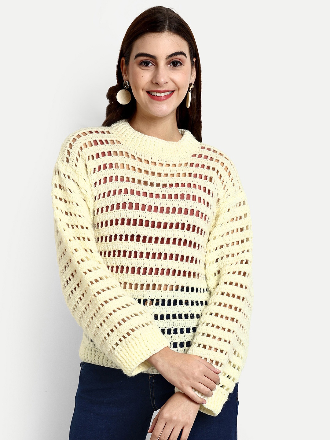 

WINDROP SOLUTIONS Self Design Mock Collar Long Sleeves Regular Sweater Vest, Cream