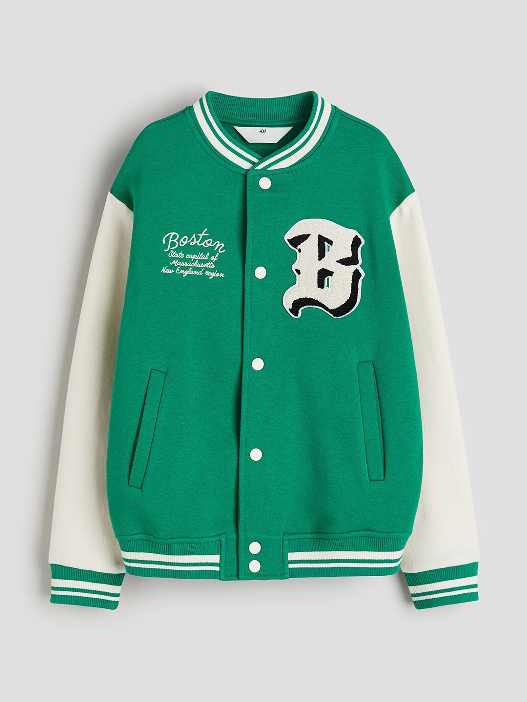 

H&M Boys Motif-Detail Baseball Jacket, Green