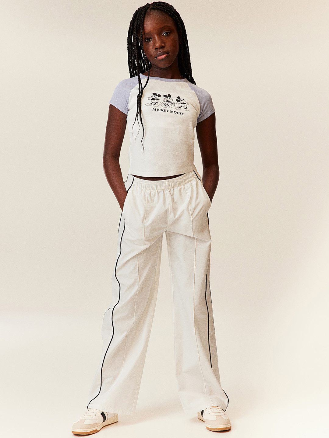 

H&M Girls Cotton Piping-Detail Track Pants, White