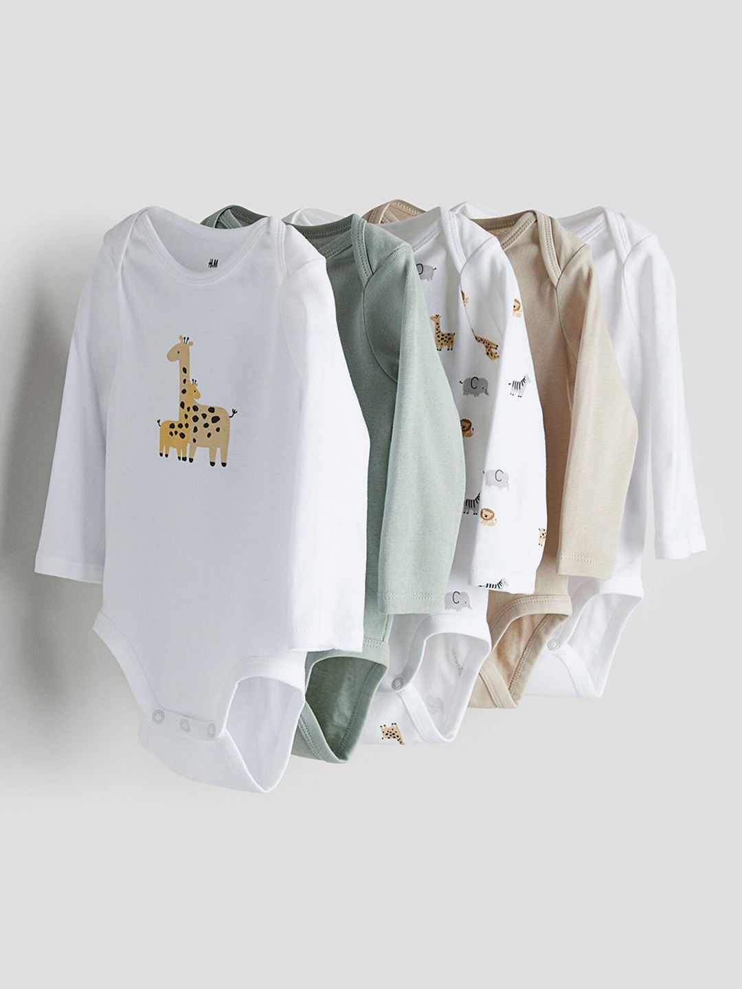 

H&M Infant Boys Cotton 5-Pack Long-Sleeved Bodysuits, White