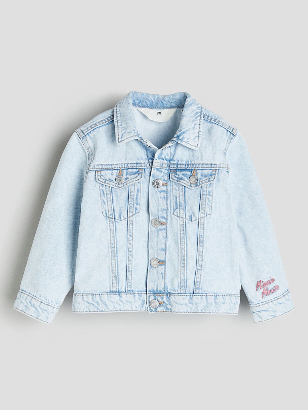 

H&M Girls Pure Cotton Printed Denim Jacket, Blue