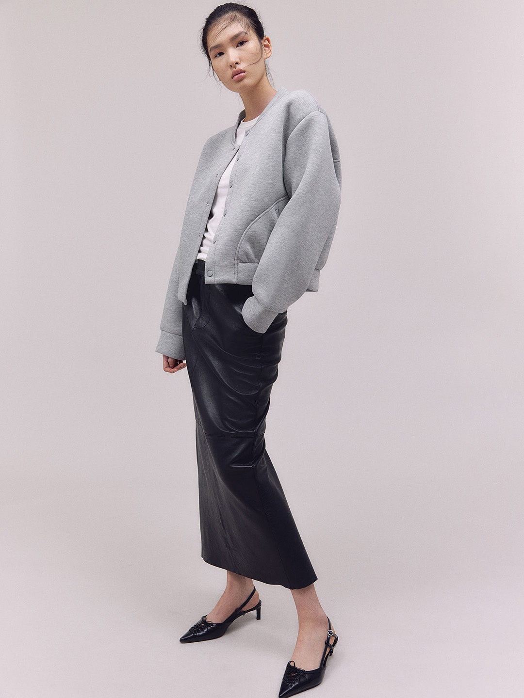 H&M Oversized Jersey Bomber Jacket, Grey