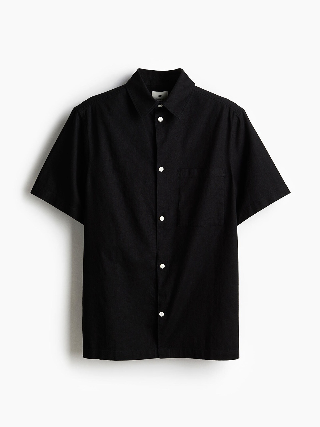 

H&M Men Loose Fit Short-Sleeved Linen-Blend Shirt, Black