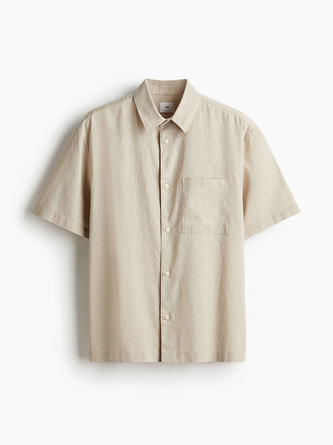 

H&M Men Loose Fit Short-Sleeved Linen-Blend Shirt, Beige