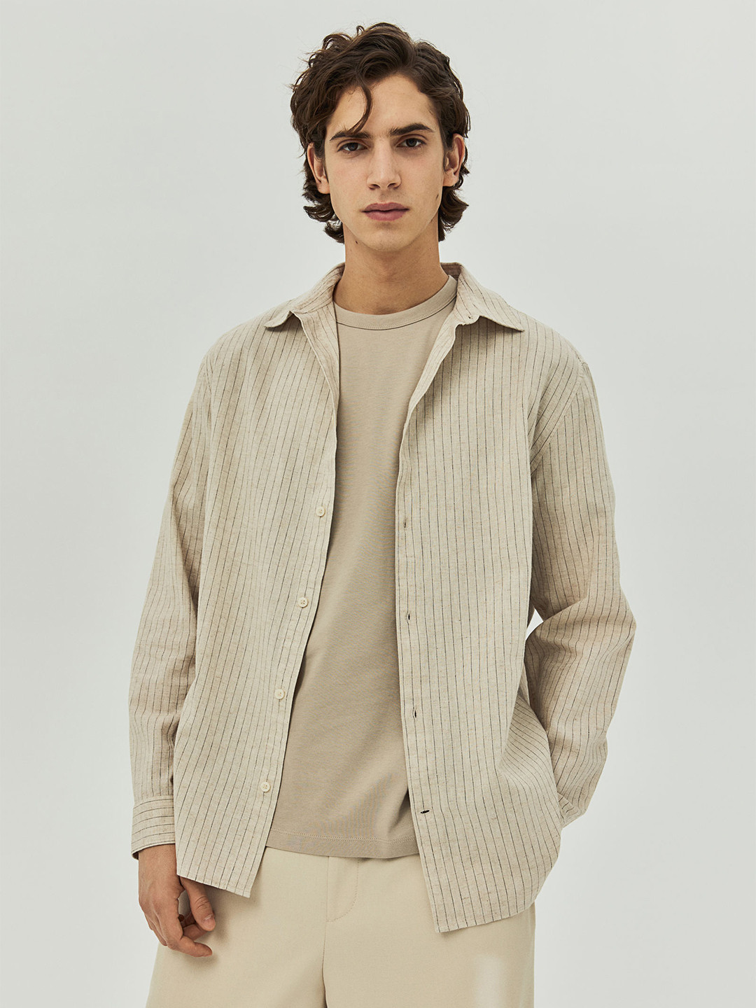 

H&M Regular Fit Linen-Blend Shirt, Beige