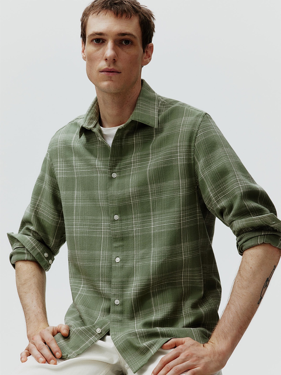 

H&M Checked Flannel Shirt, Green