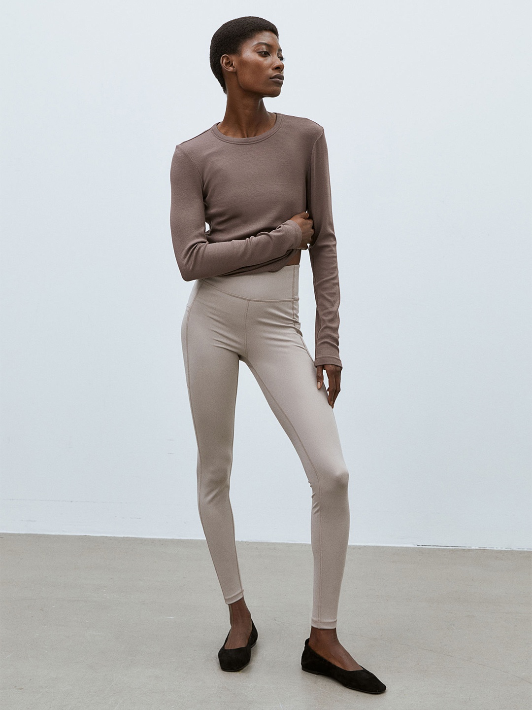 

H&M DryMove Ribbed Sports Top, Brown