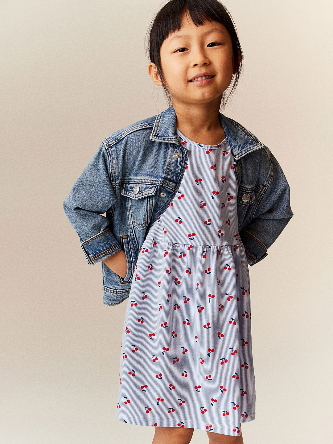 

H&M Girls Patterned Cotton Dress, Blue