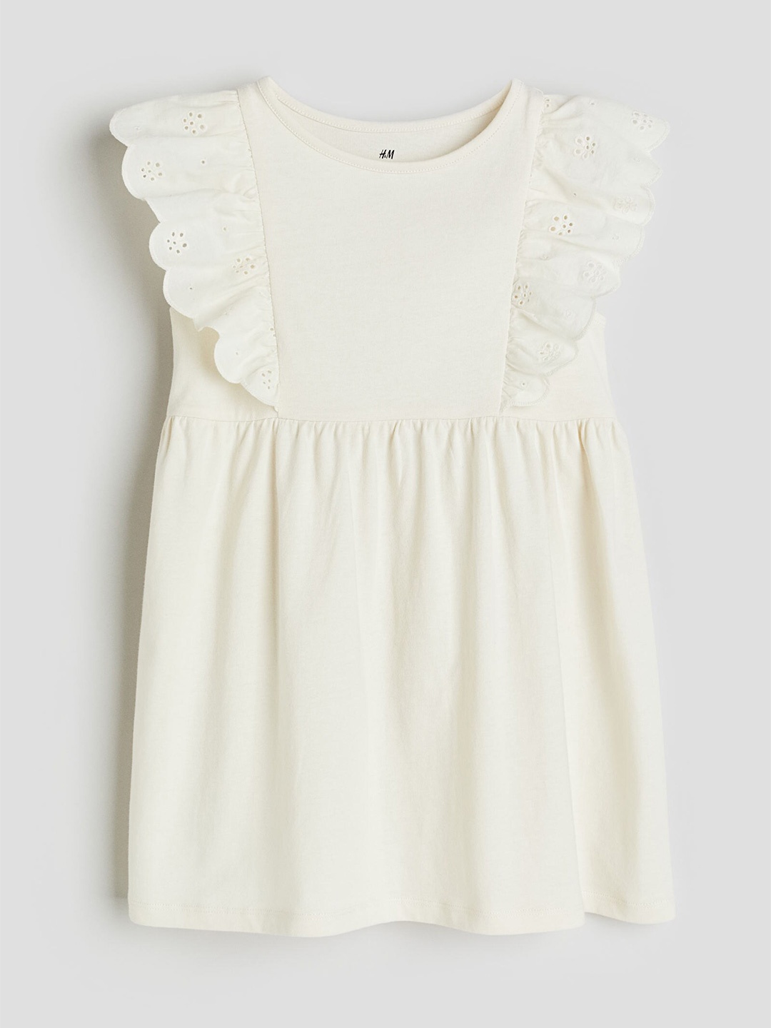 

H&M Girls Cotton Flounce-Trimmed Jersey Dress, Beige