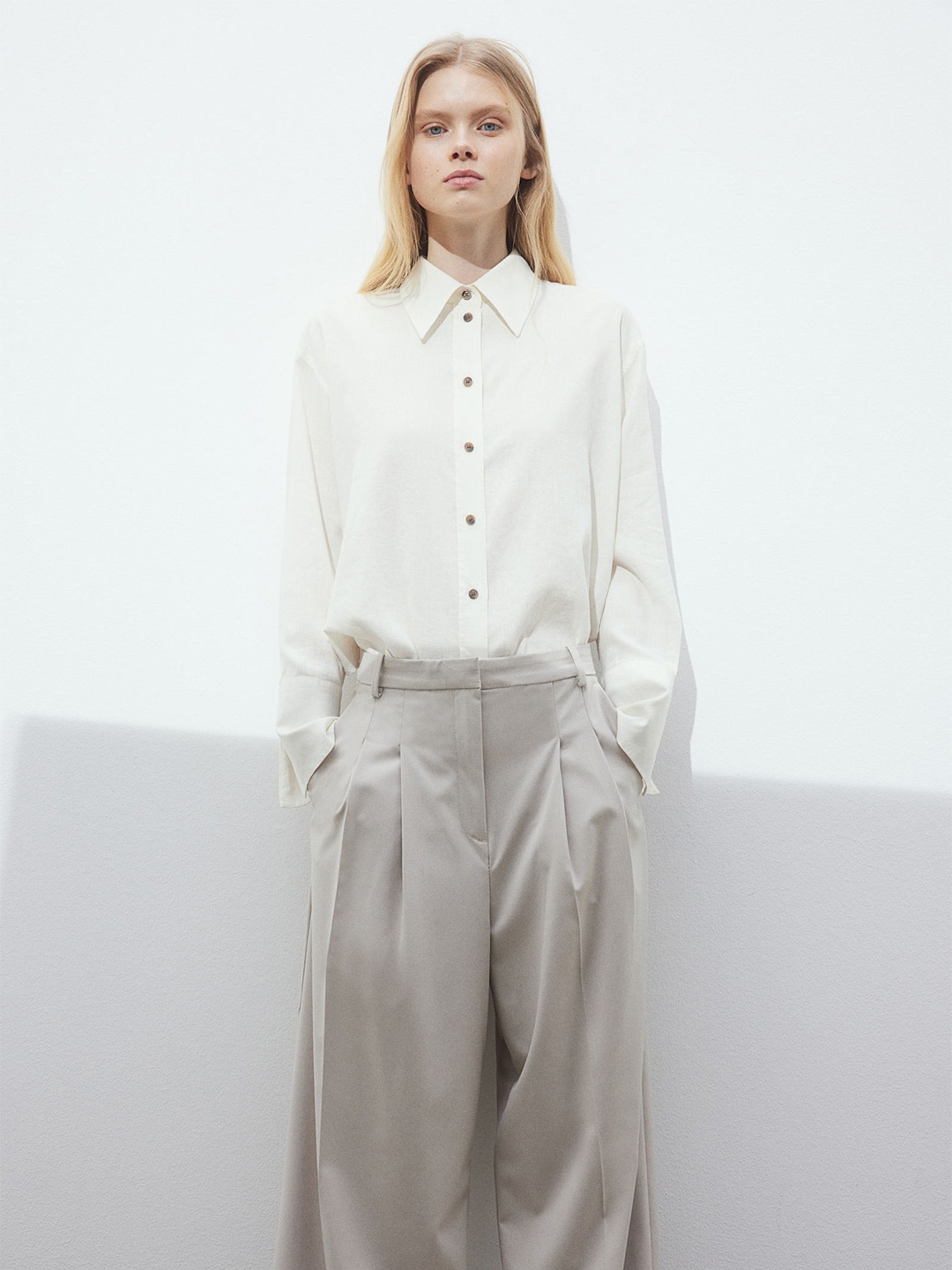 

H&M Oversized Linen-Blend Shirt, White