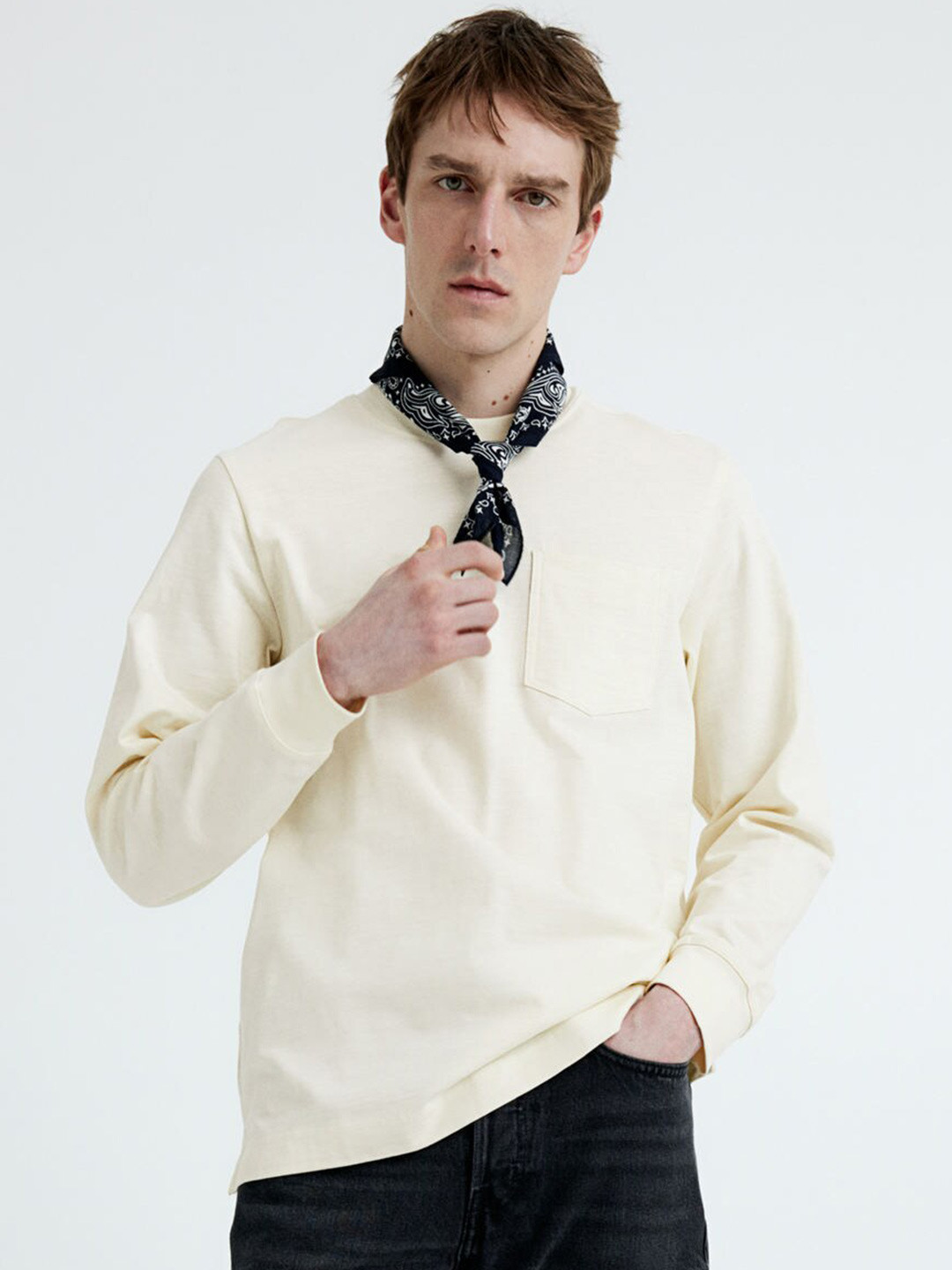 

H&M Cotton Regular Fit Long-Sleeved Jersey Top, White