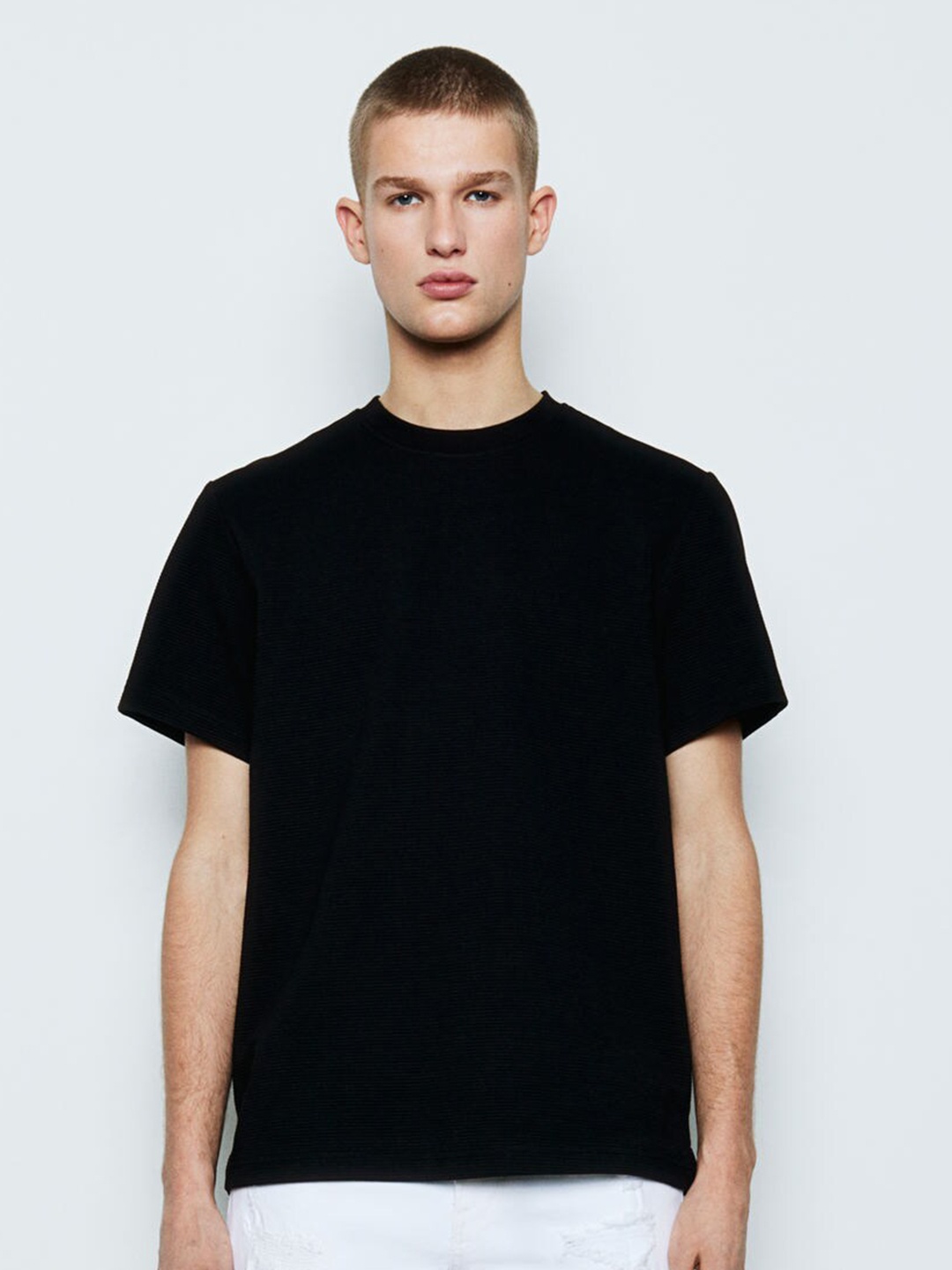 

H&M Regular Fit Ribbed T-shirt, Black