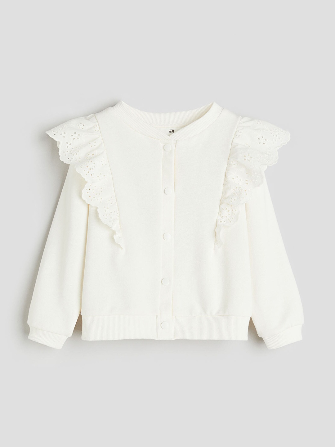 

H&M Girls Frill-Trimmed Sweatshirt Cardigan, White