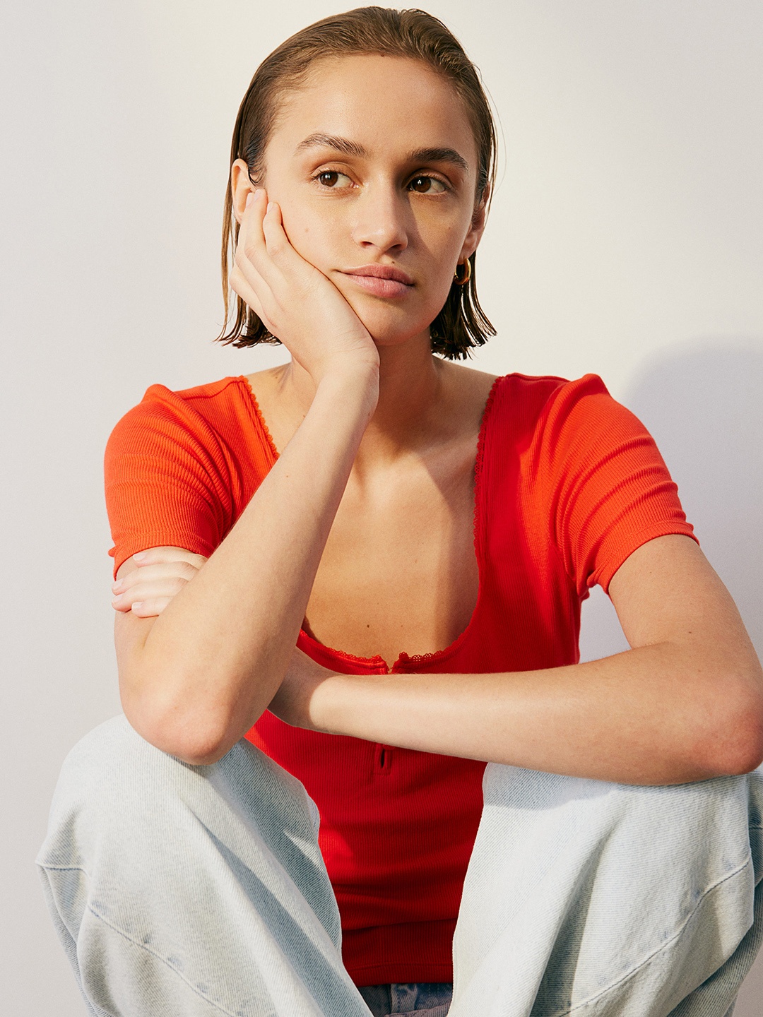 

H&M Ribbed Jersey Top, Red