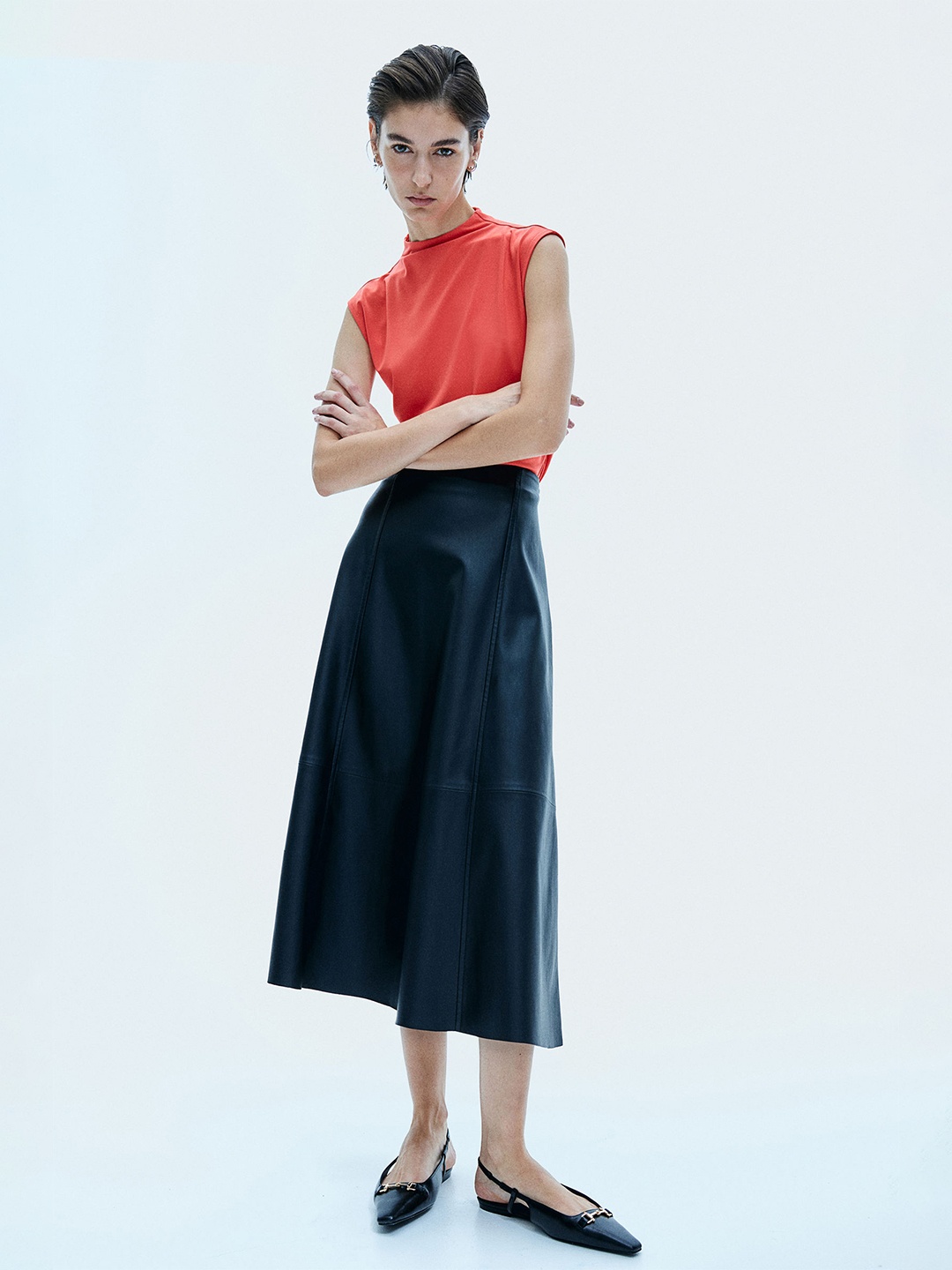 

H&M Cropped Turtleneck Top, Red