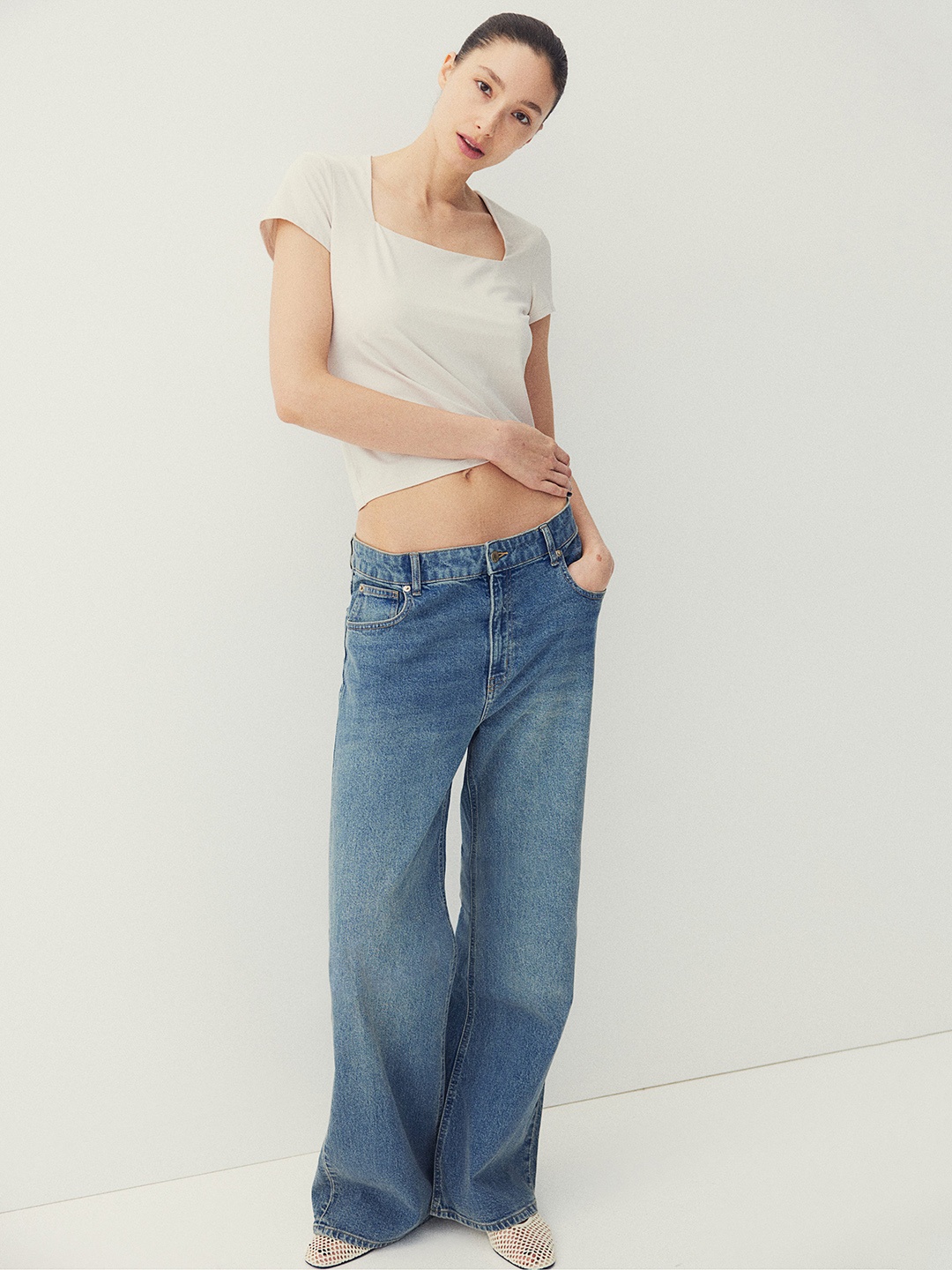

H&M Square-Neck Top, Beige