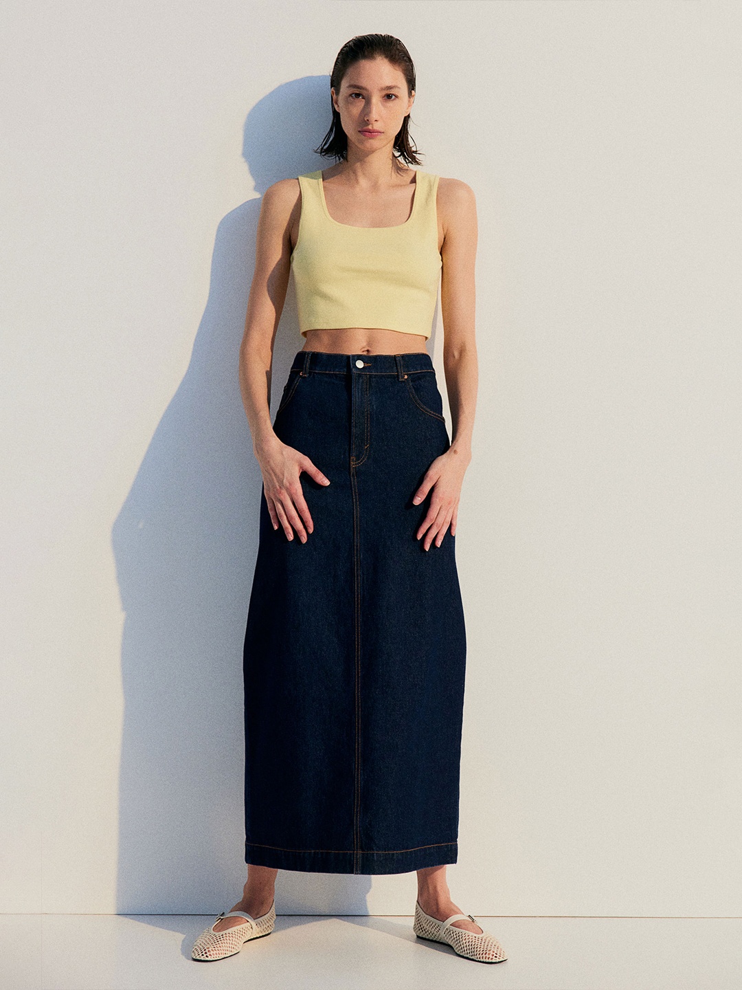 

H&M Cropped Vest Top, Yellow