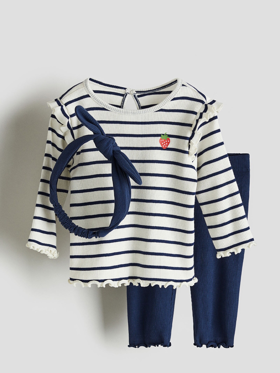 

H&M Girls 3-Piece Ribbed Set, Blue