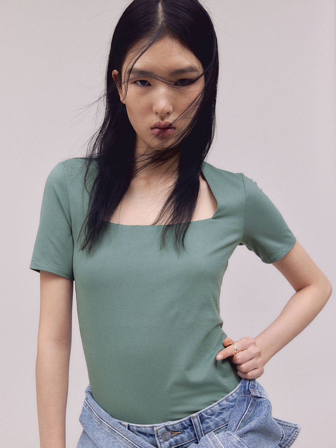 

H&M Square-Neck Top, Green