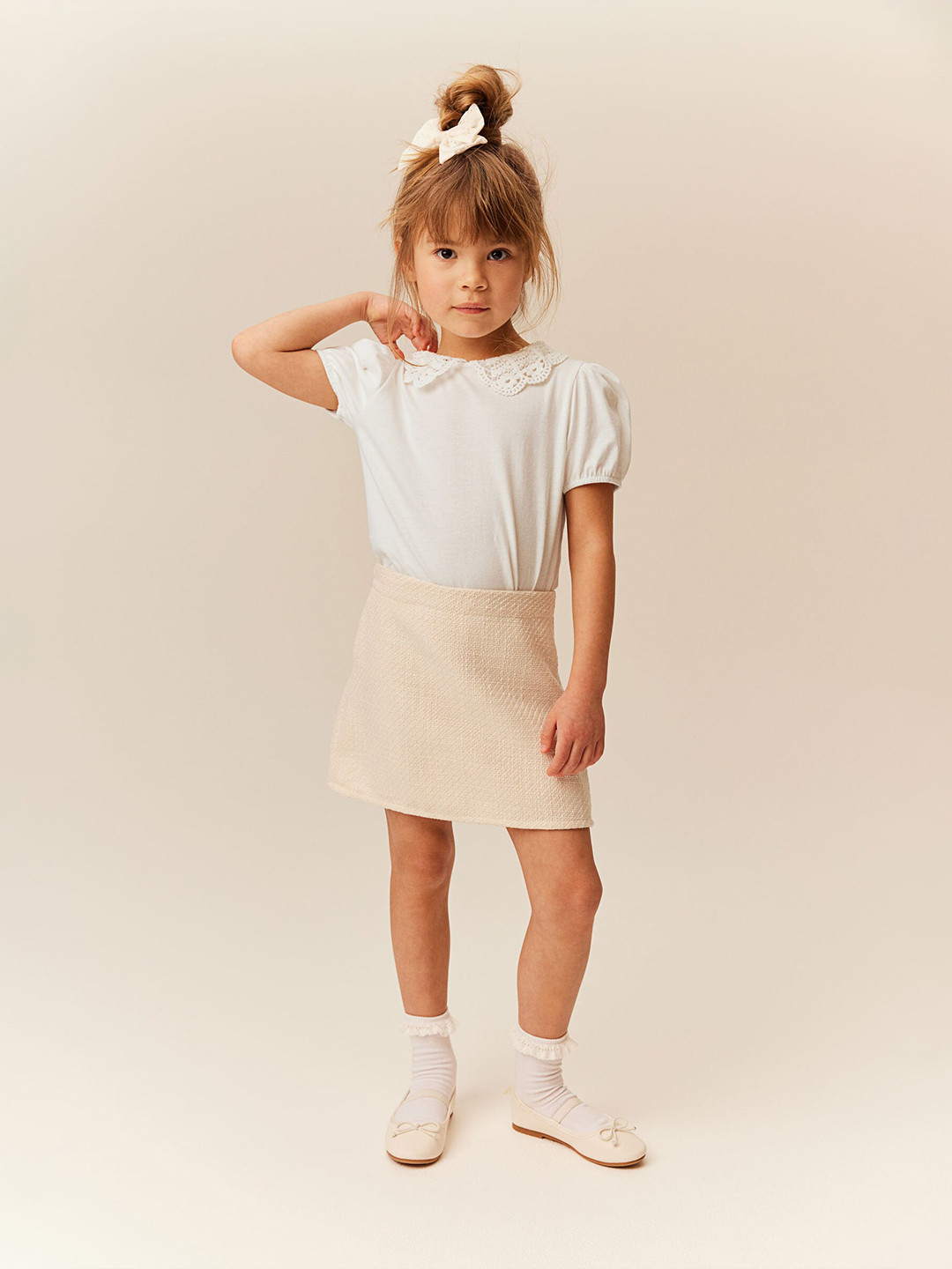 

H&M Girls Pure Cotton Collared Jersey Top, White