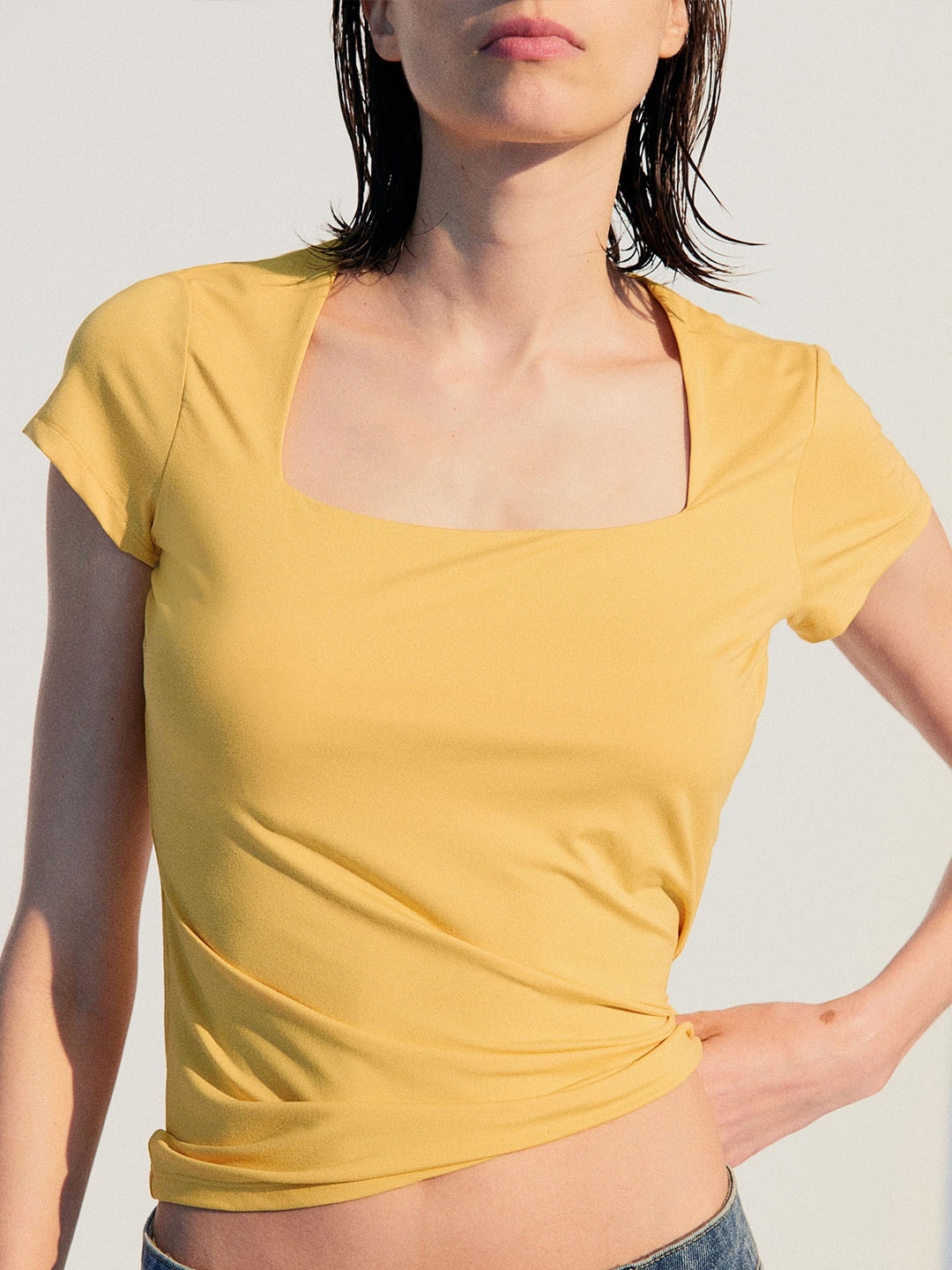 

H&M Square-Neck Top, Yellow