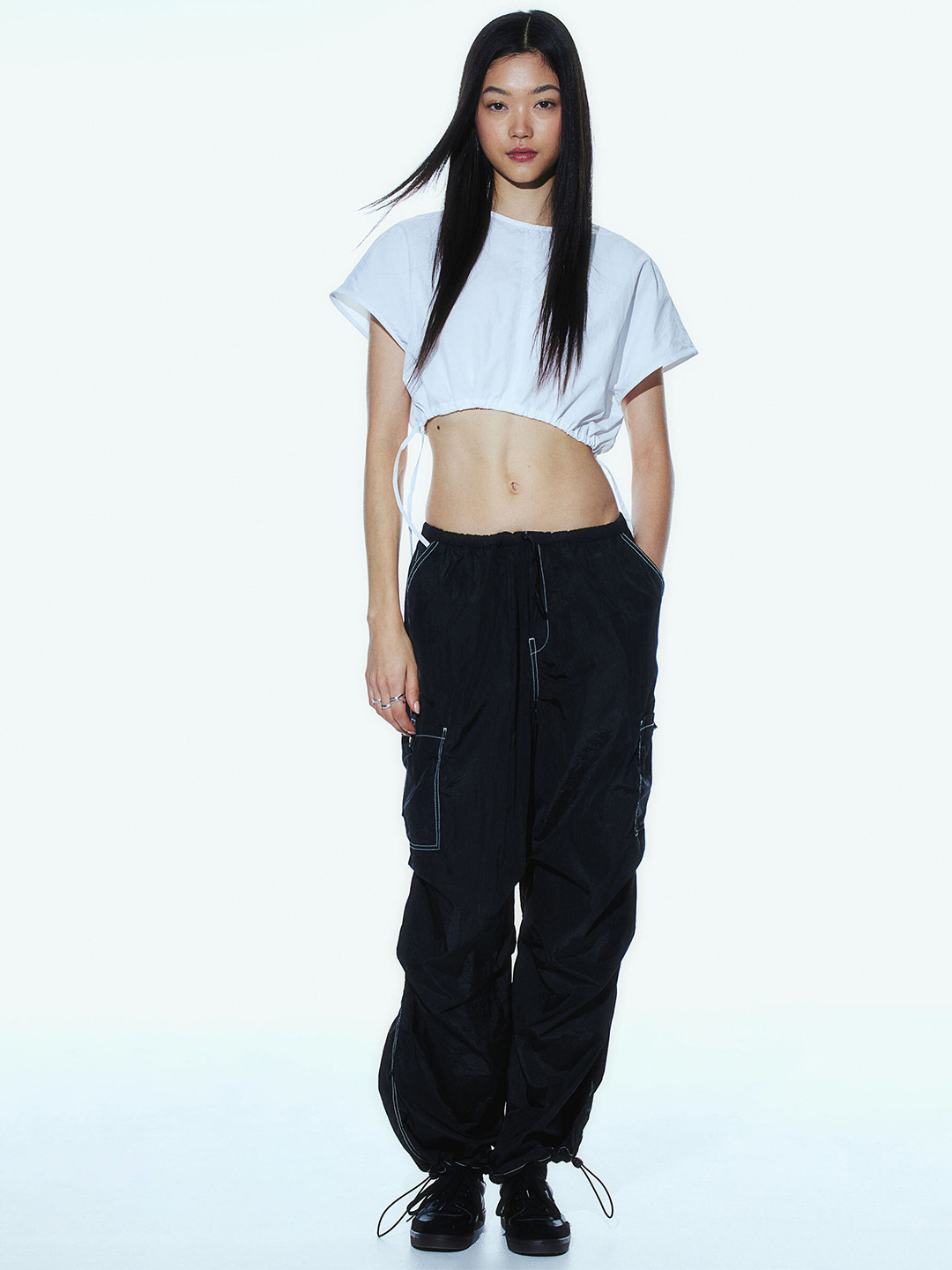 

H&M Drawstring-Detail Cropped Top, White