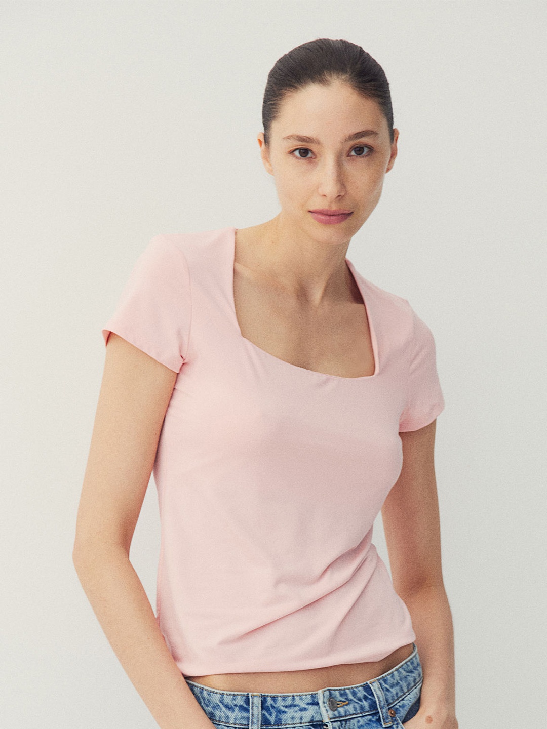 

H&M Square-Neck Top, Pink