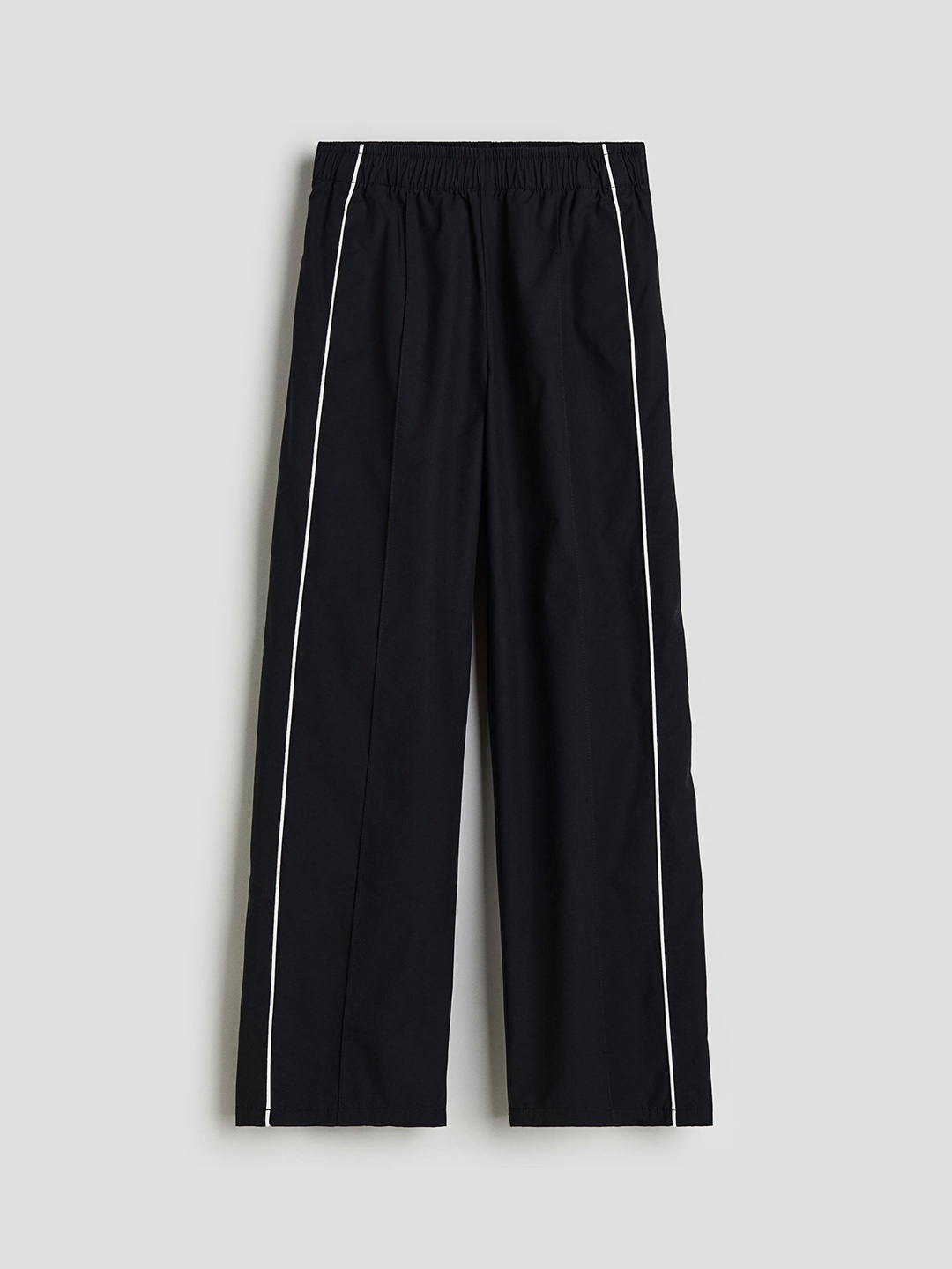 

H&M Girls Pure Cotton Piping-Detail Track Pants, Black