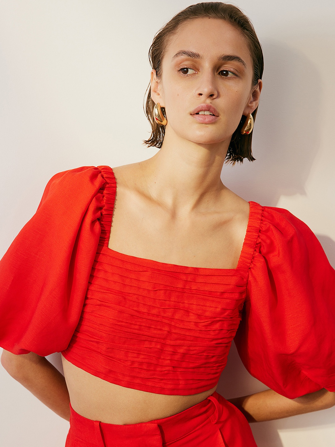 

H&M Cropped Blouse, Red