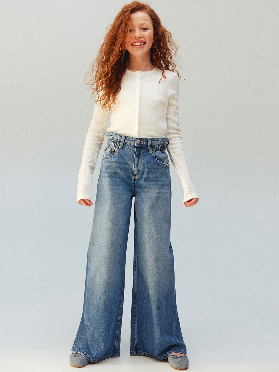 

H&M Girls Super Wide Leg Jeans, Blue