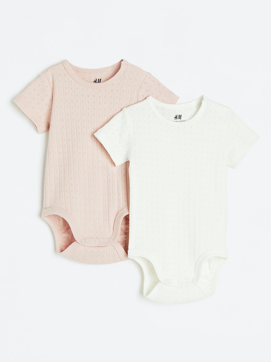 

H&M Boys Pure Cotton 2-Pack Pointelle Bodysuits, Pink