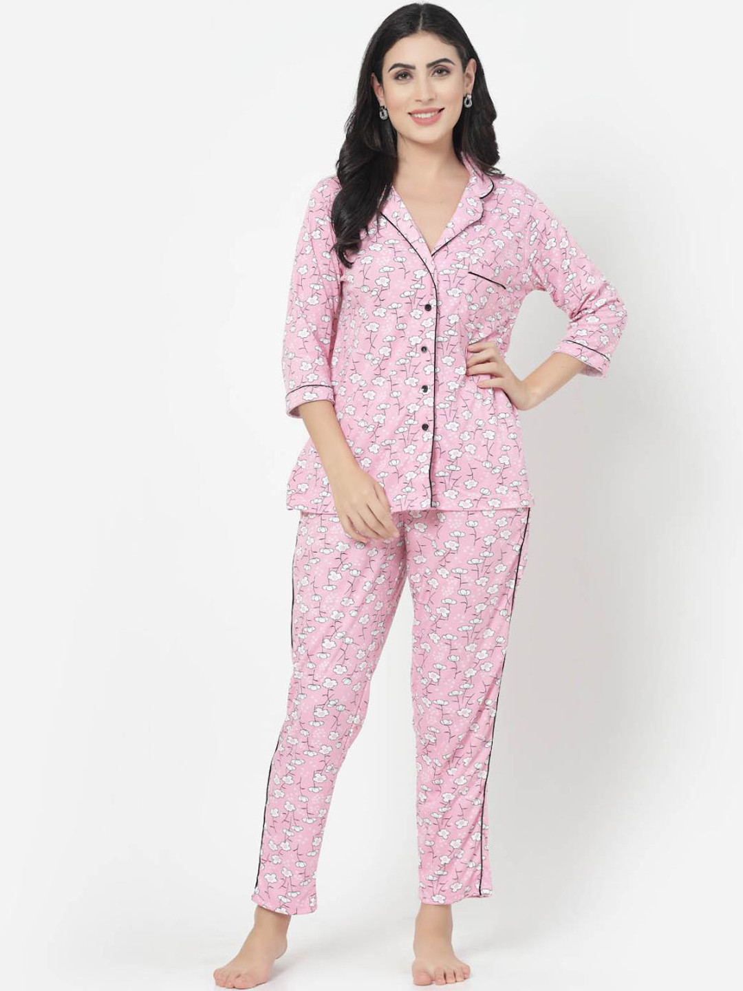 

SHYAM SONS FLAIR Floral Printed Pure Cotton Night Suit, Pink
