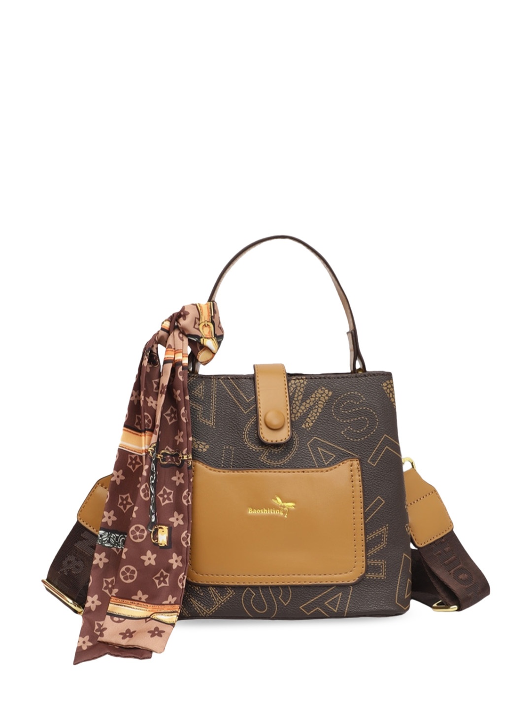 

ELLIS Colourblocked PU Structured Handheld Bag with Tasselled, Brown