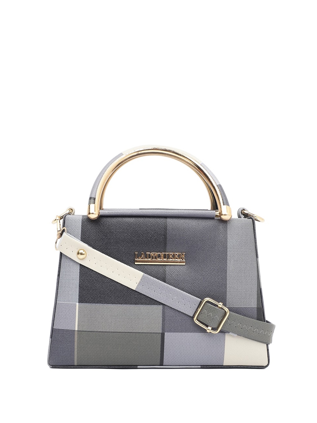 

ELLIS Checked Striped PU Structured Satchel with Bow Detail, Grey