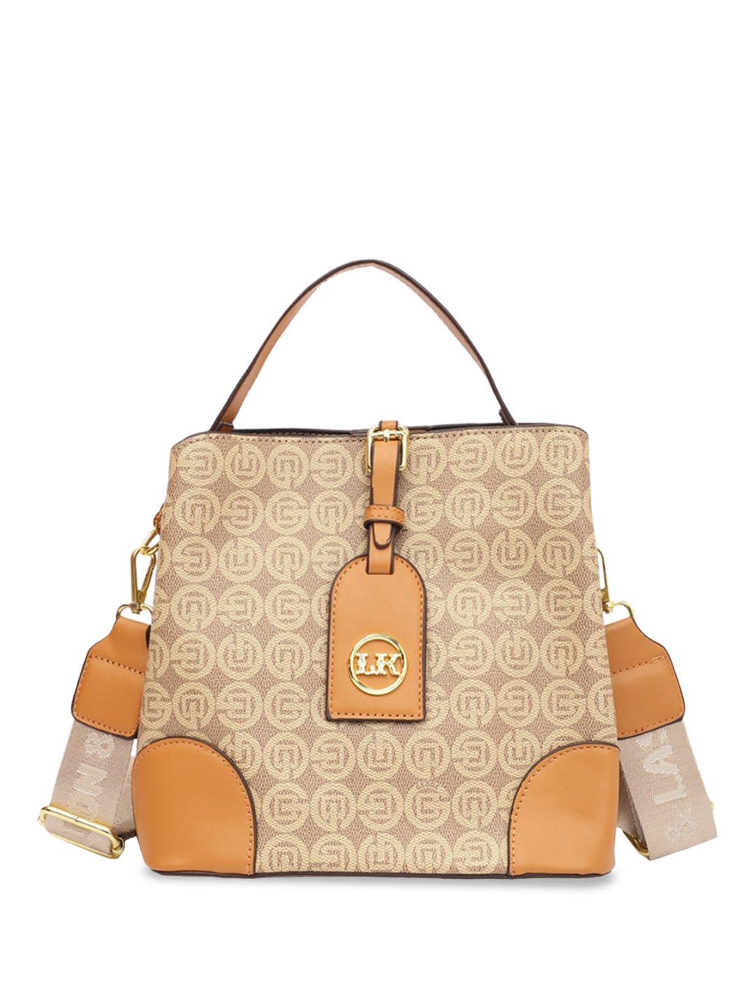 

ELLIS Floral Printed PU Structured Handheld Bag with Tasselled, Camel brown