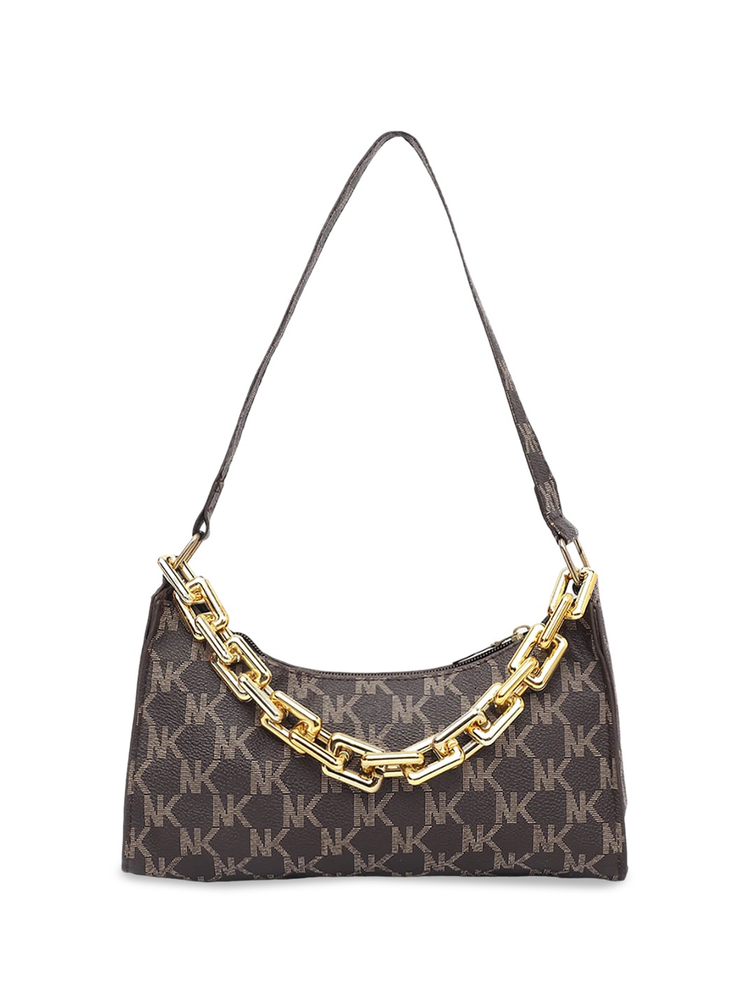 

ELLIS Typography Printed Structured Hobo Bag, Brown