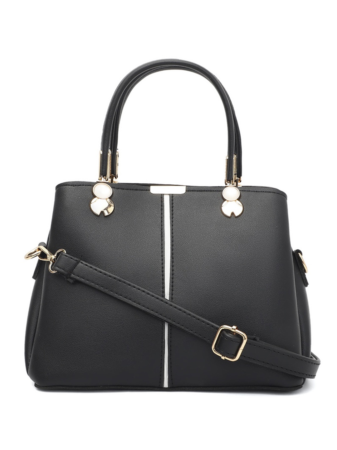 

ELLIS Colourblocked PU Structured Handheld Bag with Tasselled, Black