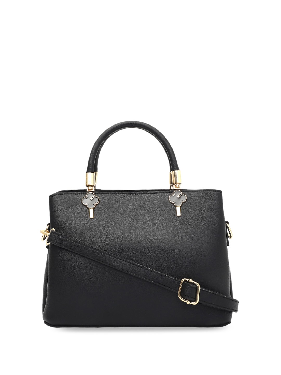 

ELLIS PU Structured Handheld Bag with Applique, Black