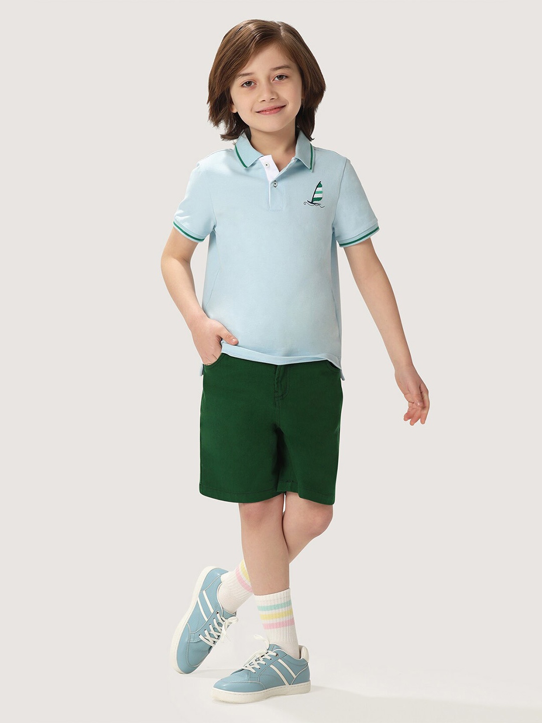 

One Friday Kids Boys Stretchable Polo Tee With Embroidery, Blue