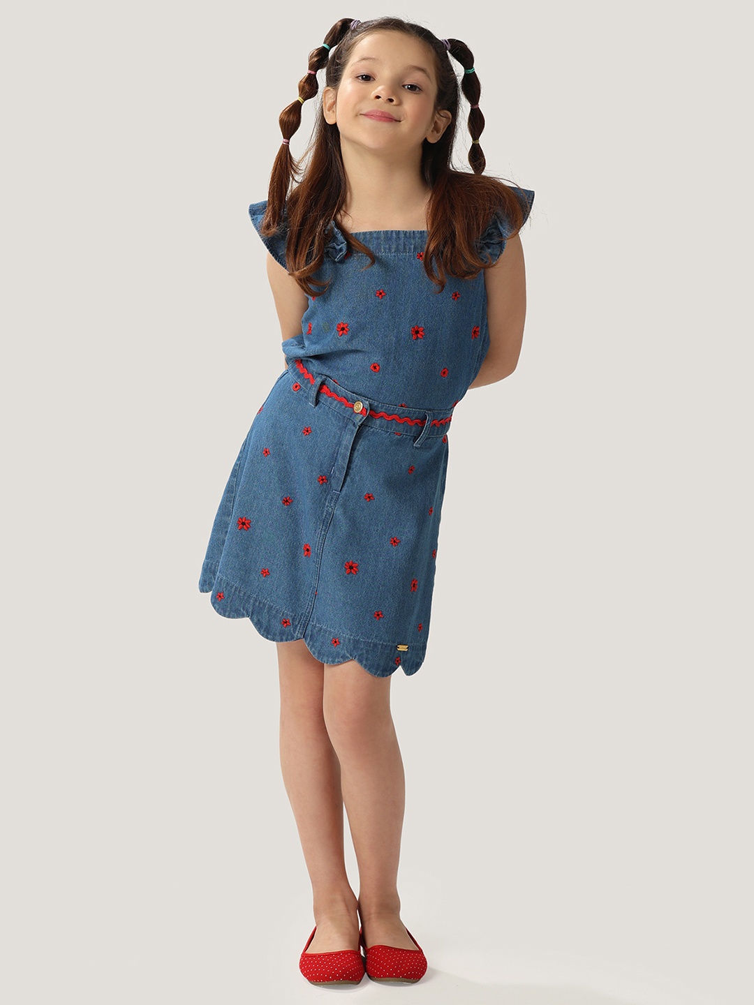 

One Friday Kids Girls Embroidered Denim Skirt, Blue