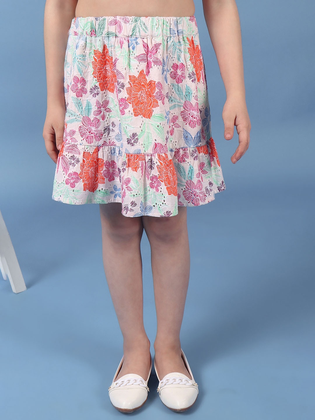 

One Friday Girls Floral Printed Tiered Skirt, Beige