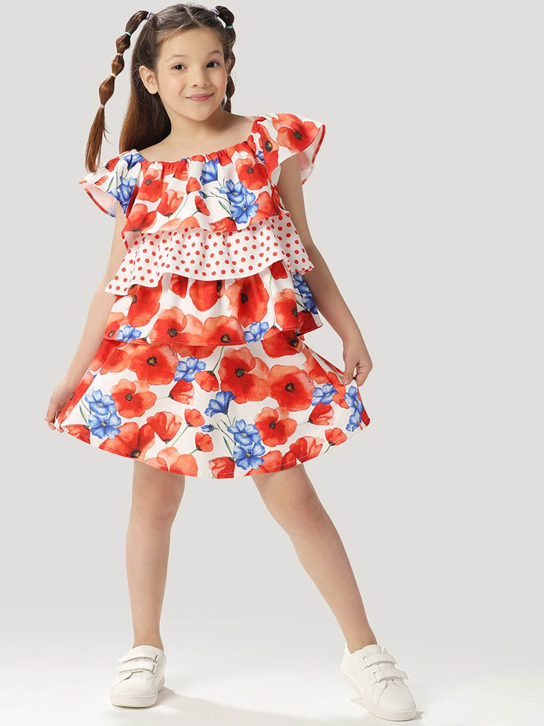 One Friday Girls Floral Printed Skirt With Elasticated Waistband, White