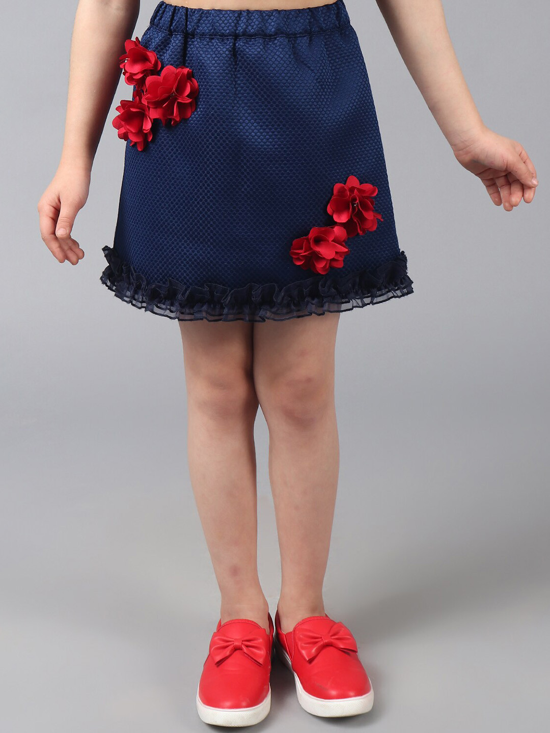 

One Friday Girls Floral Embellished Skirt, Navy blue