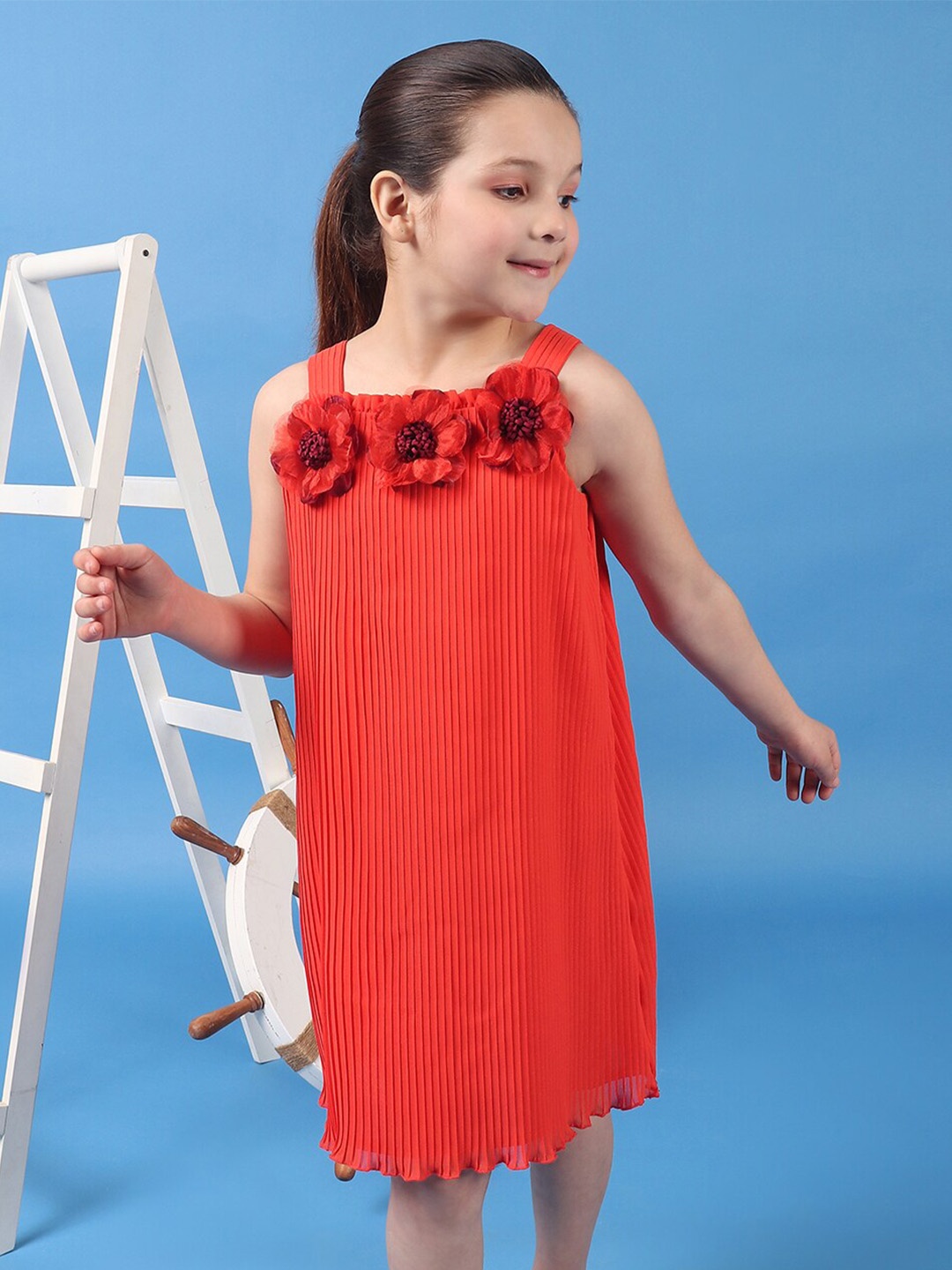

One Friday Girls Flowers Applique A-Line Dress, Orange