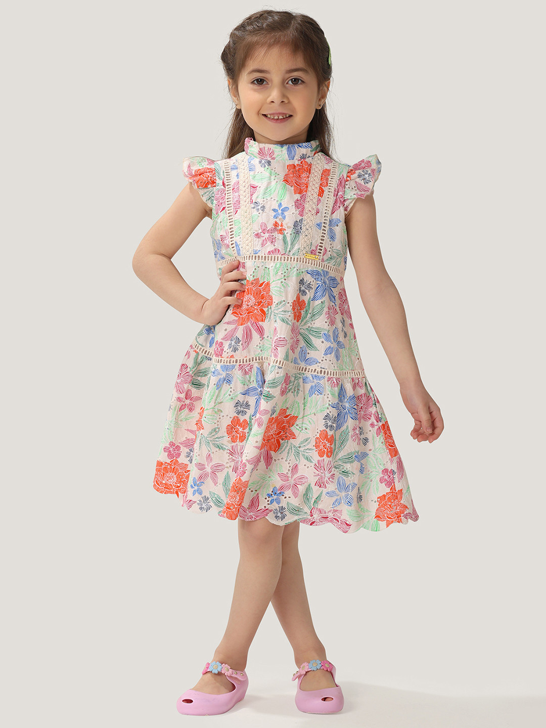 

One Friday Girls Multi Floral Printed Mock Neck A-line Dress