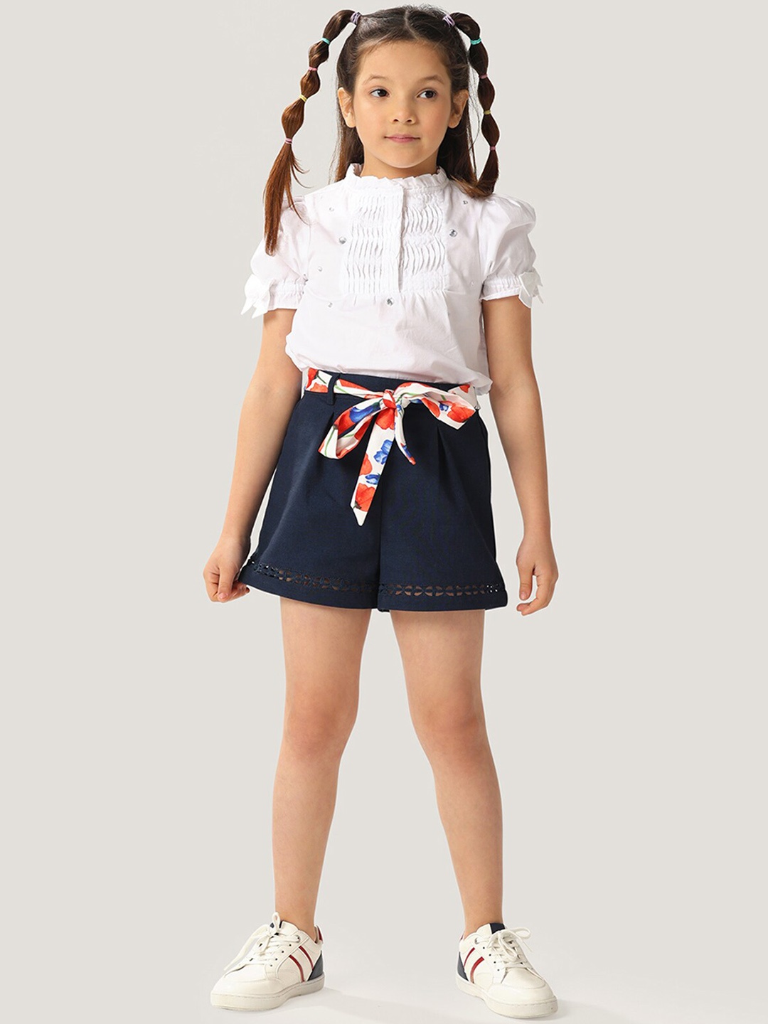 

One Friday Girls Cotton Embellishment Shorts, Navy blue