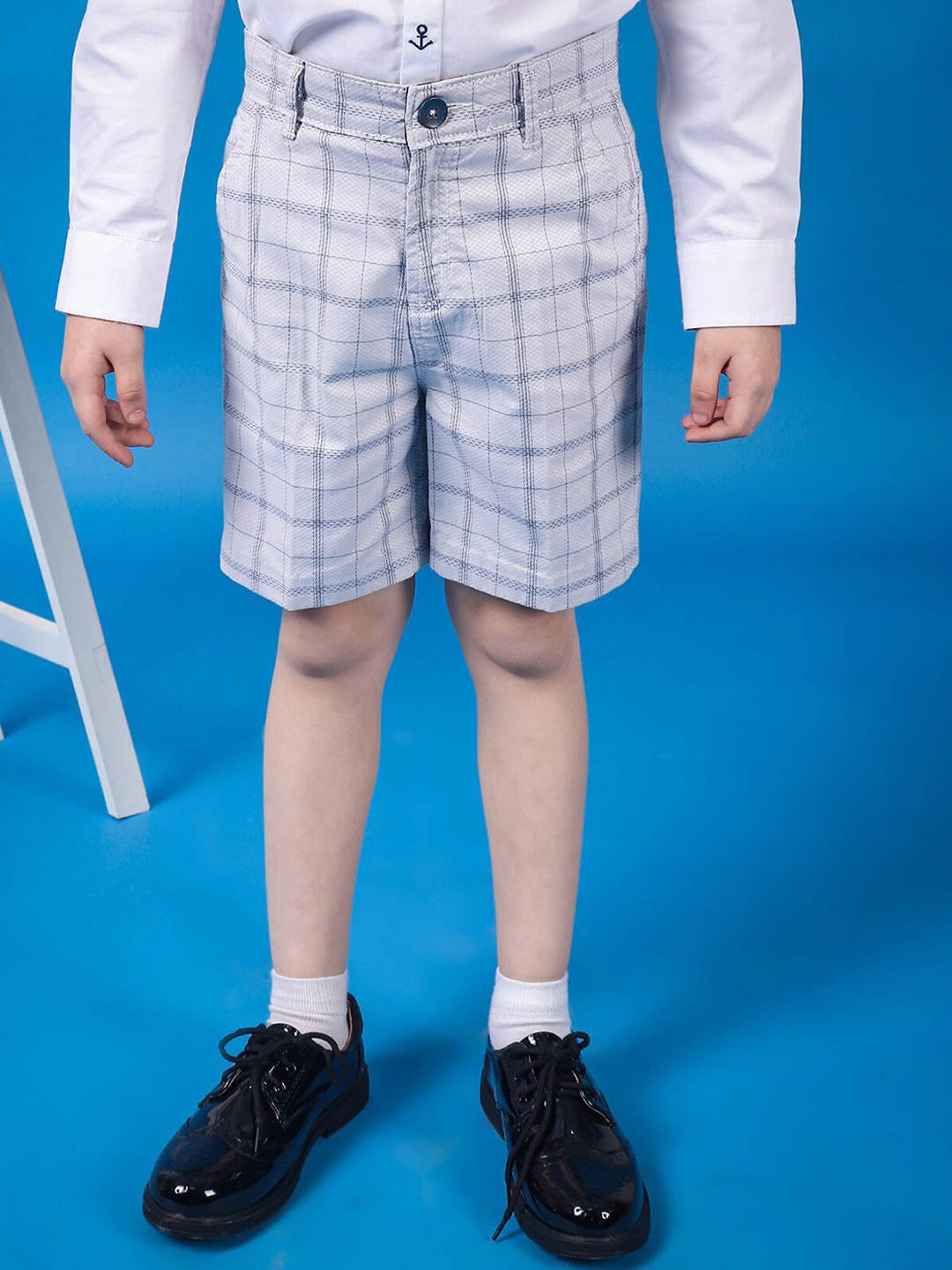 

One Friday Kids Boys Pure Cotton Check Shorts With Side Pockets, Grey