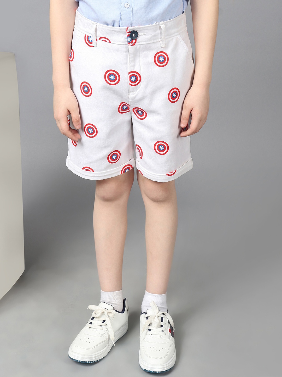 

One Friday Boys Mid-Rise Pure Cotton Avengers Printed Shorts, White