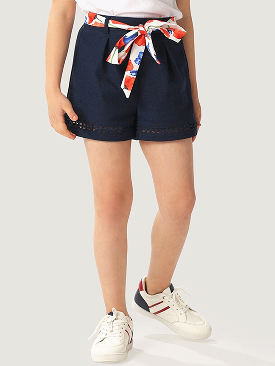 

One Friday Girls Mid-Rise Cotton Embellishment Short, Navy blue
